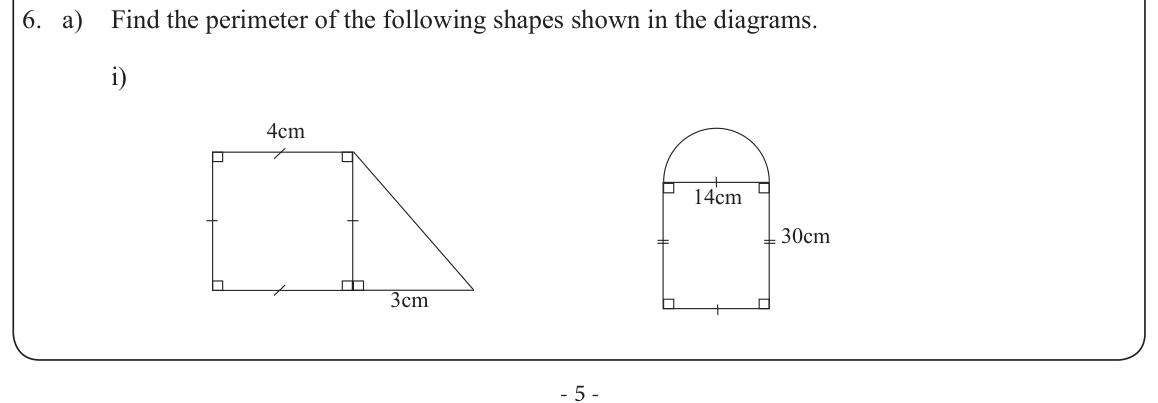 Paper II Part A Q6: Perimeters of composite shapes; angles with parallel lines including a reflex angle