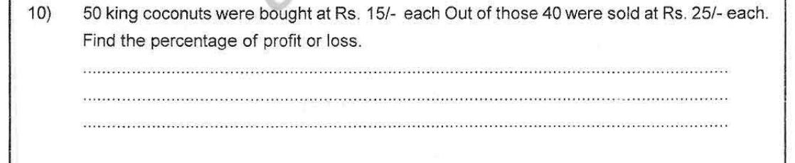 Paper I Part A Q10: Profit percentage when only some items are sold
