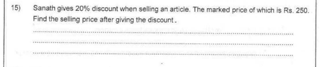 Paper I Part A Q15: Selling price after a percentage discount