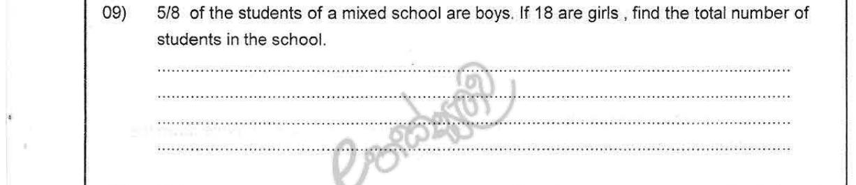Paper I Part A Q9: Total from a fraction and the remaining count