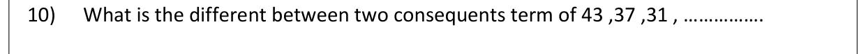 Paper I Part A Q10: Common difference of a decreasing pattern