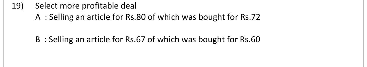 Paper I Part A Q19: Compare two deals by profit percentage