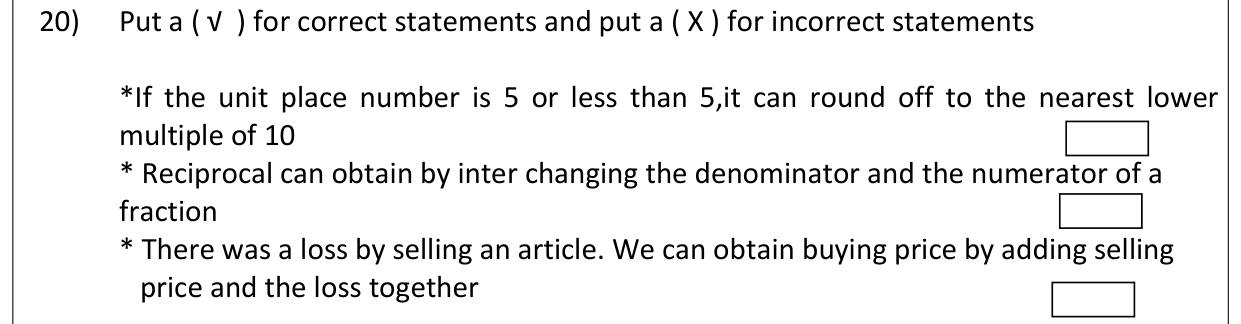 Paper I Part A Q20: True or false: rounding, reciprocal, buying price from loss