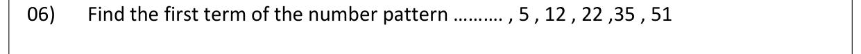 Paper I Part A Q6: Missing first term of a pattern from differences