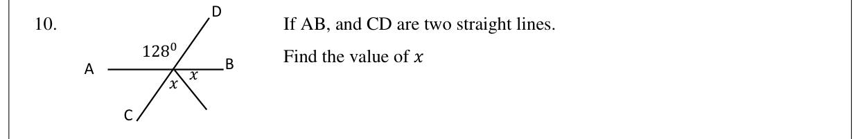 Paper I Part A Q10: Vertically opposite angle split into two equal parts