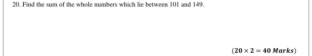 Paper I Part A Q20: Sum of consecutive whole numbers in a range
