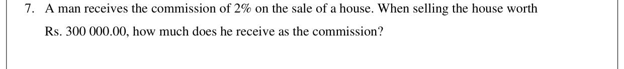 Paper I Part A Q7: Commission as a percentage of a sale