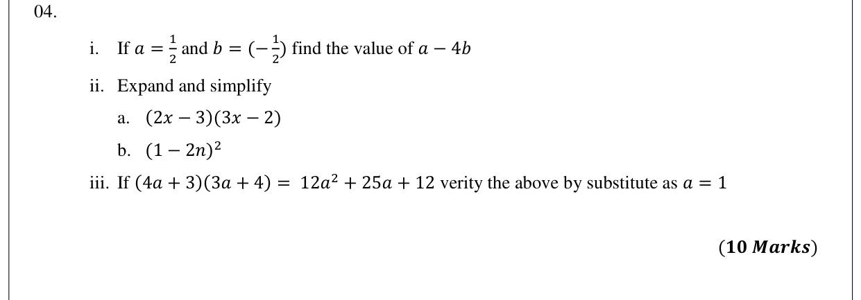 Paper II Part A Q4: Substitution; expand binomial products; verify an identity by substitution