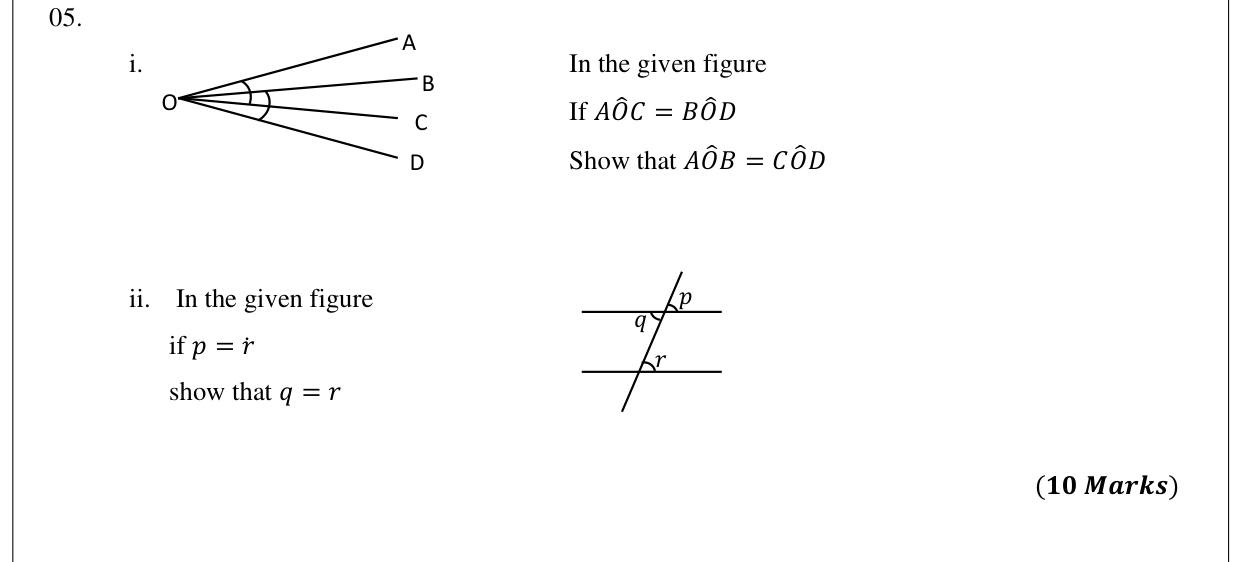 Paper II Part A Q5: Prove equal angles with axioms and vertically opposite angles