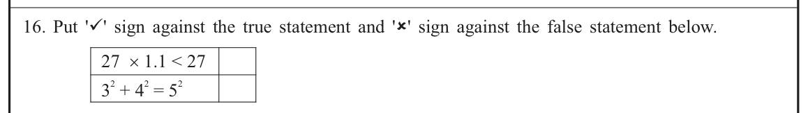 Paper I Part A Q16: True or false: decimal product and Pythagorean triple