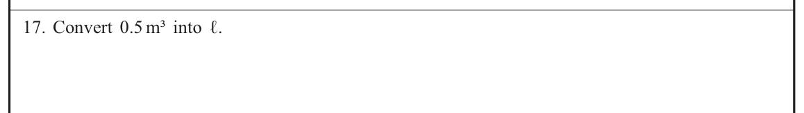 Paper I Part A Q17: Convert cubic metres to litres