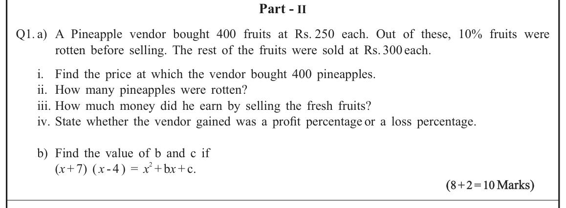 Paper I Part B Q1: Pineapple trade profit percentage; match coefficients of an expansion
