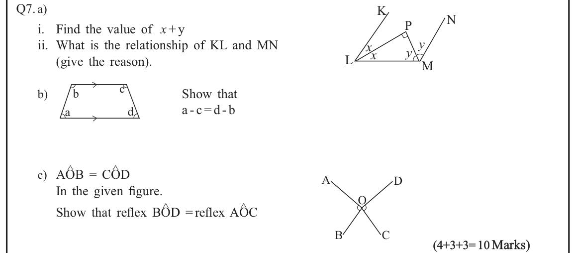Paper I Part B Q7: Bisected angles and parallel lines; trapezium angles; reflex angles