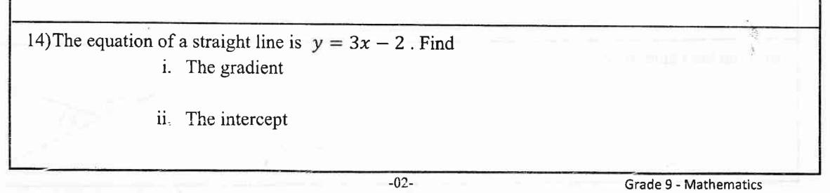 Paper I Part A Q14: Gradient and intercept from a line equation