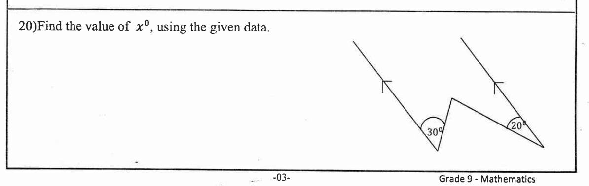 Paper I Part A Q20: Angle at a zigzag between two parallel lines