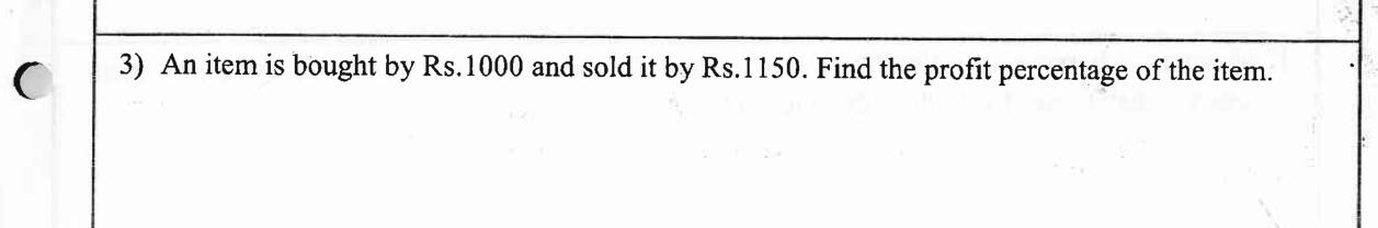 Paper I Part A Q3: Profit percentage from cost and selling price