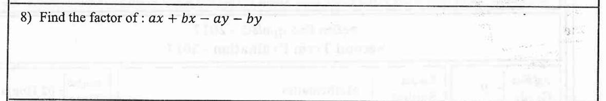 Paper I Part A Q8: Factorise four terms by grouping