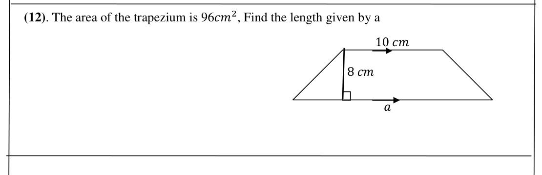 Paper I Part A Q12: Unknown parallel side from trapezium area