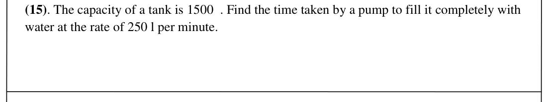 Paper I Part A Q15: Time to fill a tank at a given flow rate