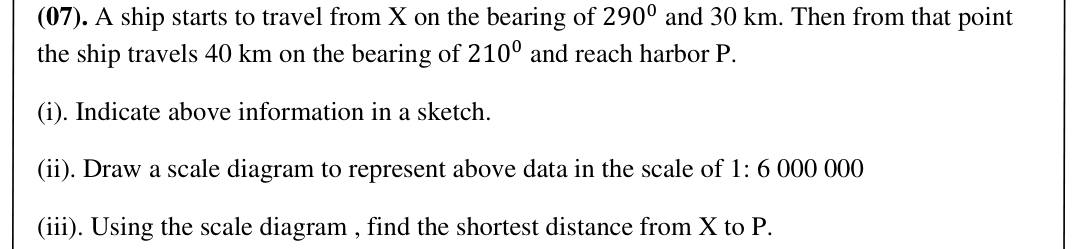 Paper I Part B Q7: Ship on two bearings: sketch, scale drawing, distance