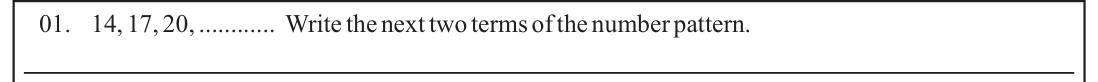 Paper I Part A Q1: Next two terms of an increasing number pattern