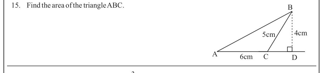 Paper I Part A Q15: Area of an obtuse triangle with external height