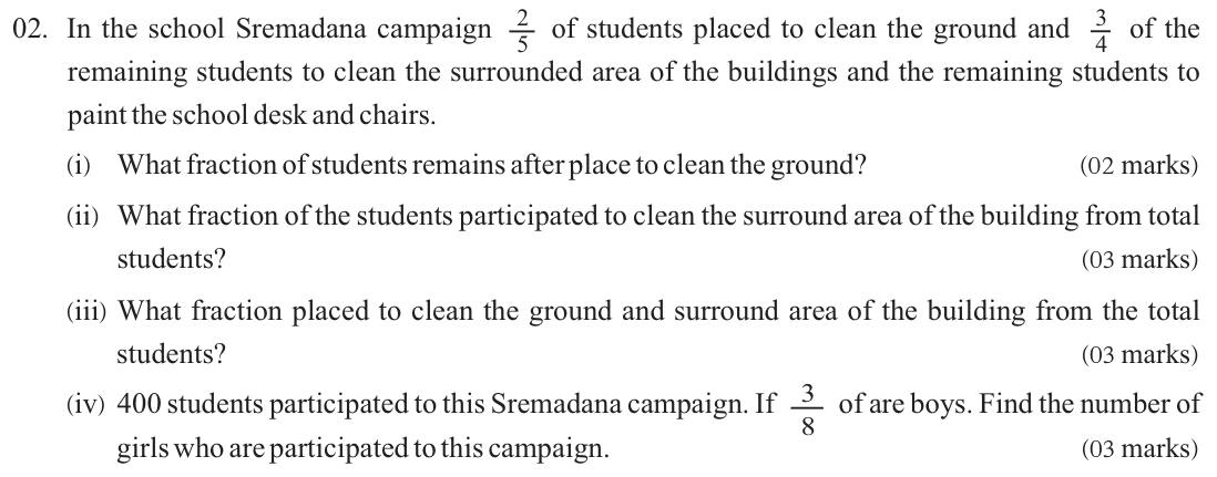 Paper II Part A Q2: Fractions of students in campaign tasks; boys and girls