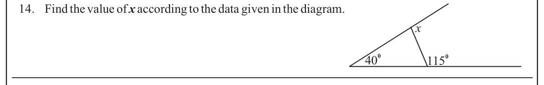 Paper I Part A Q14: Exterior angle of a triangle from given angles