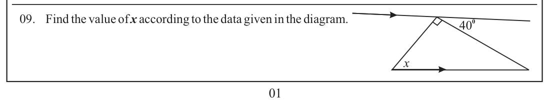 Paper I Part A Q9: Angle in a right triangle between parallel lines
