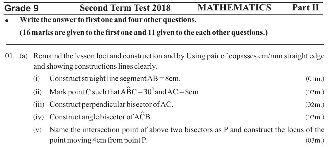 Paper II Part A Q1(a): Construct a triangle, two bisectors, and a circular locus about their meeting point