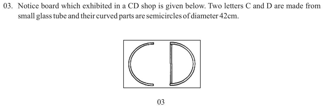 Paper II Part A Q3: Tube lengths for letters made of semicircles; cost and bulb count