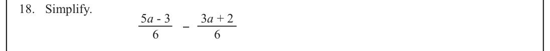 Paper I Part A Q18: Subtract two algebraic fractions with the same denominator