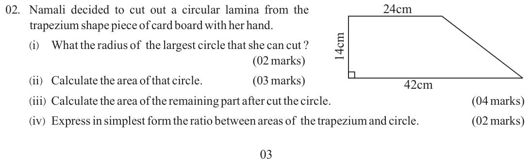 Paper II Part A Q2: Largest circle cut from a trapezium; areas and ratio