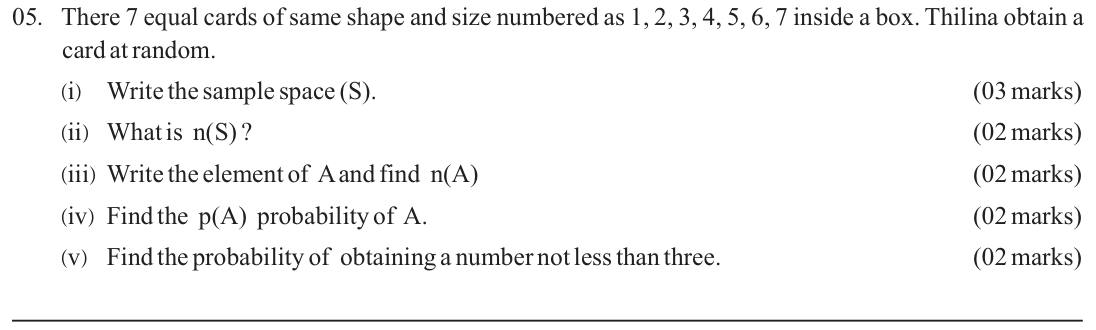 Paper II Part A Q5: Sample space and probabilities for drawing a numbered card