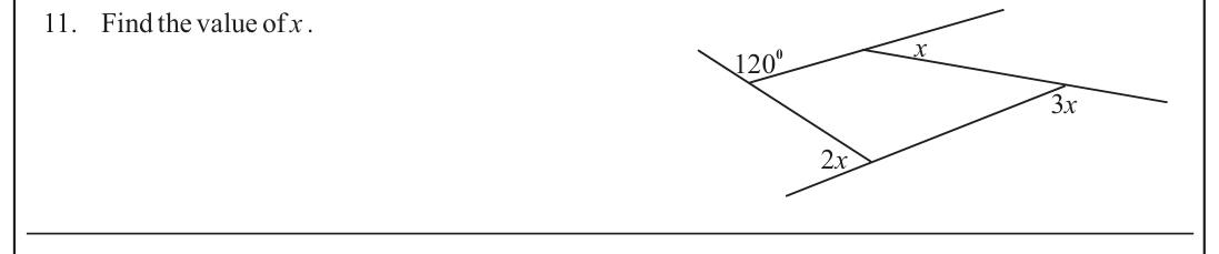 Paper I Part A Q11: Unknown from angles x, 2x, 3x and 120° summing to 360°