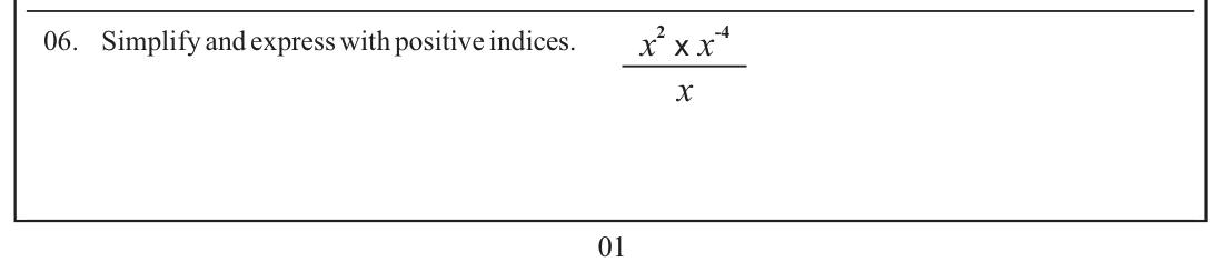 Paper I Part A Q6: Simplify a power quotient and write with positive index