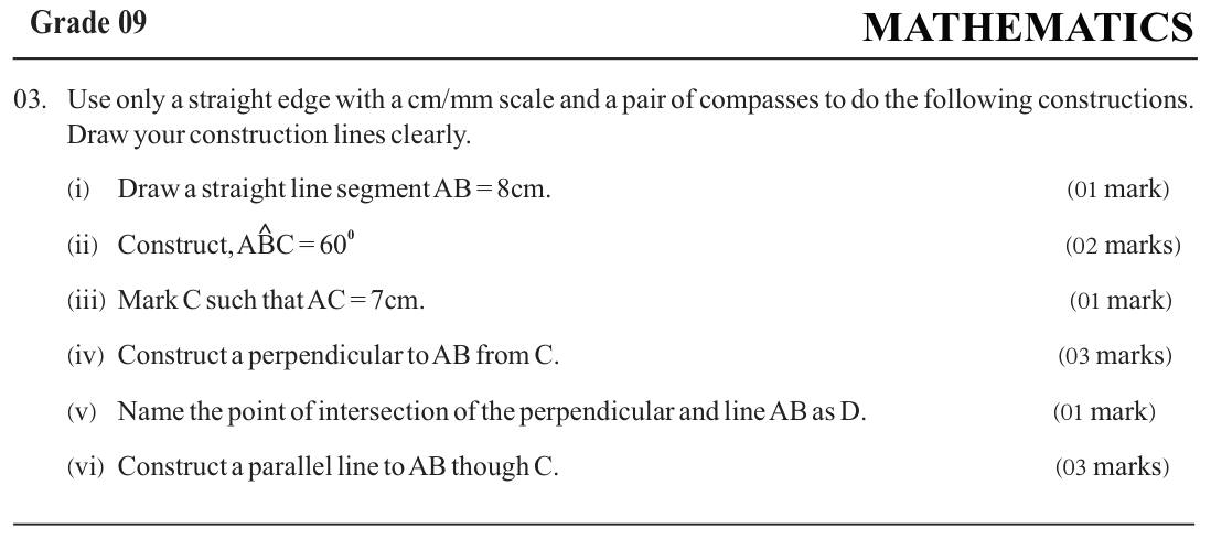 Paper I Part B Q3: Construct a 60° angle, perpendicular and parallel line