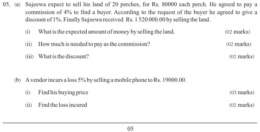 Paper I Part B Q5: Land sale with commission and discount; loss on a phone