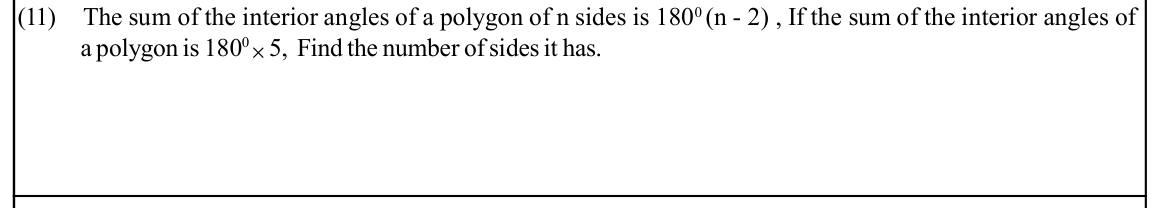 Paper I Part A Q11: Number of sides from interior angle sum