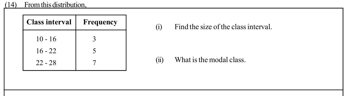 Paper I Part A Q14: Class width and modal class of a grouped table
