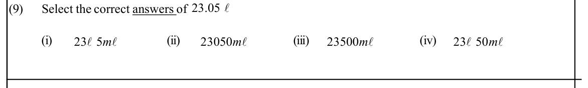 Paper I Part A Q9: Choose equal forms of a litre quantity