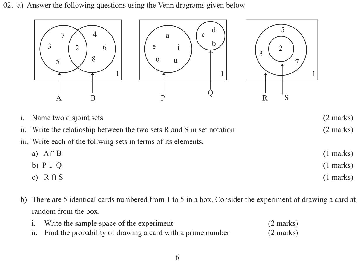 Paper II Part A Q2: Read Venn diagrams: disjoint sets, subsets, operations; card probability
