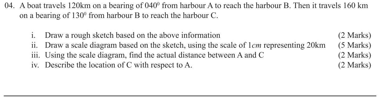 Paper II Part A Q4: Bearings journey: sketch, scale drawing, distance and direction