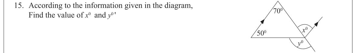 Paper I Part A Q15: Angles using parallel lines and an exterior angle of a triangle
