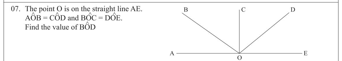 Paper I Part A Q7: Angle from equal pairs of adjacent angles on a straight line