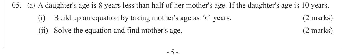 Paper I Part B Q5(a): Form and solve an equation for the mother's age