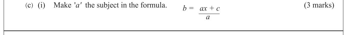 Paper I Part B Q5(c): Change the subject when it appears twice in a formula