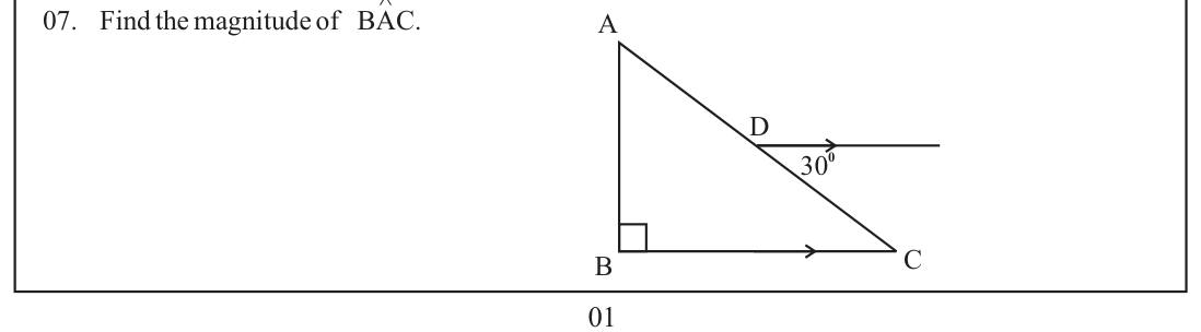 Paper I Part A Q7: Angle in a right triangle using a parallel line