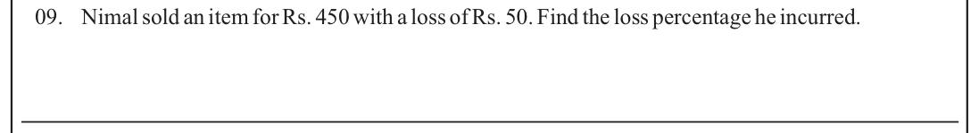 Paper I Part A Q9: Loss percentage from selling price and loss