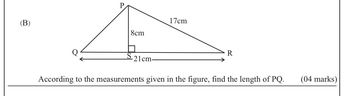 Paper I Part B Q3(b): Two-step Pythagoras to find a side